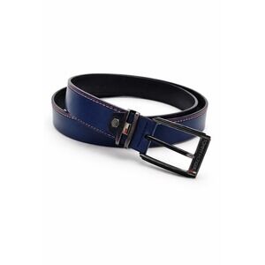 Tommy Hilfiger Mens Leather Buckle Belt Navy Blue Striped Classic Luxury
